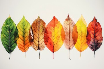 Poster - A collection of different colored leaves arranged on a white surface