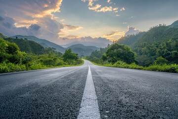 Poster - Empty mountain road with scenic views