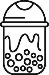 Sticker - Simple line art illustration of a plastic cup containing bubble tea, with the tapioca pearls clearly visible