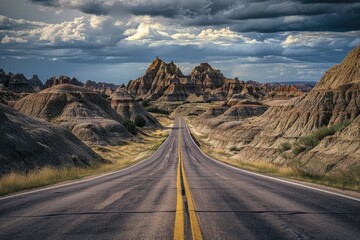 Canvas Print - A long, straight road in the middle of a desert