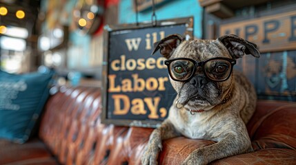 Canvas Print - Dog Wearing Glasses on Labor Day