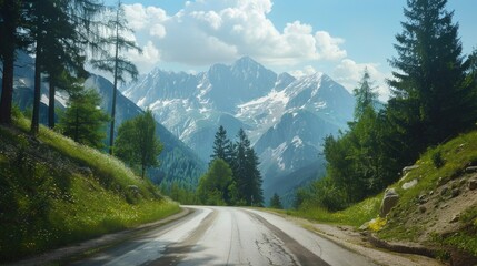 Aufkleber - A dirt road leading to a majestic mountain in the background