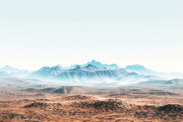 Poster - A scenic view of a desert area with mountains in the distance, suitable for use in travel or adventure themes