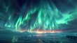 © ProVector - Aurora borealis illuminating a frozen arctic landscape with its vibrant green and blue colors at sunset
