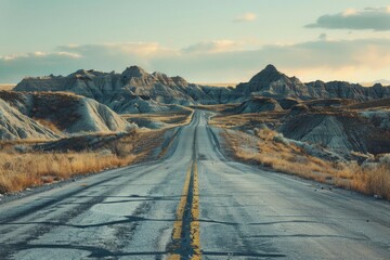 Aufkleber - A lonely road stretching across the desert landscape with no signs of life or civilization