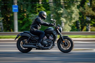 Poster - A person on a motorcycle speeding down a city street