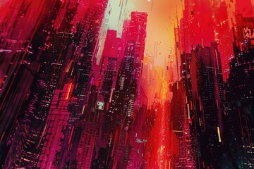 Poster - Urban landscape with many skyscrapers, perfect for use in presentations about urban planning or architecture