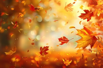 Poster - A bunch of leaves blowing in the wind, suspended in mid-air