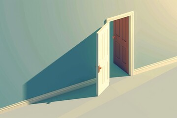 Aufkleber - A simple room interior scene with an open door and blue walls, suitable for various uses
