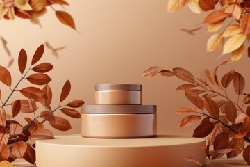 Poster - Stack of containers on a wooden table, ideal for storage or display purposes