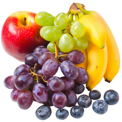 Wall Mural - [Transparent Background PNG]Fresh Fruit Collection: Apples, Bananas, Grapes, and Blueberries