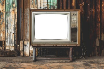 Poster - An old television sits on a wooden stand, ready for viewing or decoration