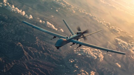 Poster - A small plane flies over a mountain range with snow-capped peaks and valleys