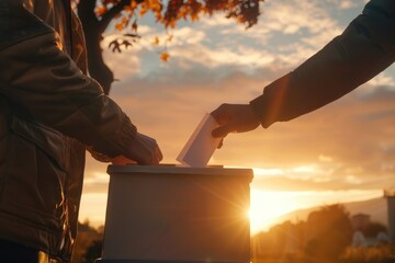 Aufkleber - A person placing a sheet of paper into a file box