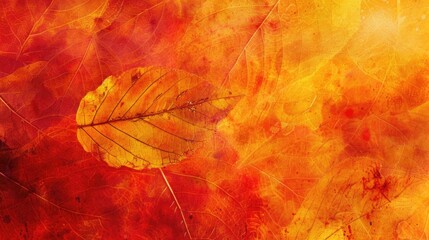 Poster - A single yellow leaf sits on a bright red background, creating a bold and eye-catching composition