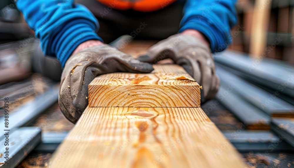Skilled Carpenter Adjusting Timber Beams for Construction Framework on ...
