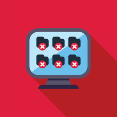 Poster - Illustration of a computer monitor displaying six folders each marked with a red cross, symbolizing corrupted files or data loss