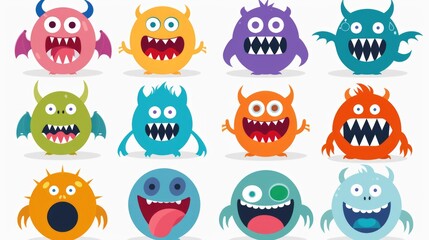 Poster - A set of cartoon monsters with varied facial expressions, ideal for illustrations and designs