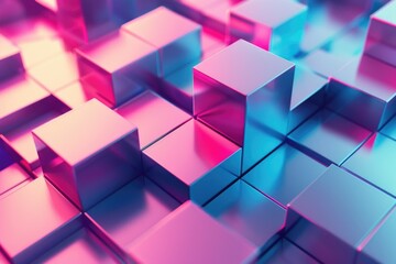 Poster - A collection of pink and blue cubes stacked on top of each other, providing a unique and playful visual display
