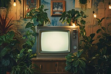 Aufkleber - An old television sitting on a wooden table, great for nostalgic or retro-themed uses