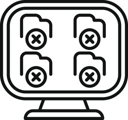 Poster - line icon representing a computer screen displaying multiple folders with errors, suggesting data lo