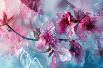 Poster - Close-up shot of a pink flower growing on a branch