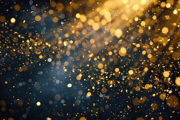 Poster - Blurry image of gold lights against a dark background, ideal for use in designs where mystery or luxury is needed