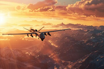 Aufkleber - Aerial view of a plane flying above a mountain range during a beautiful sunset