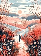 Canvas Print - Man Walking Alone on a Path Through a Forest