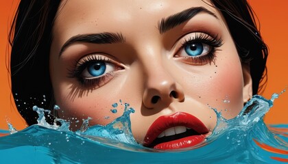 Poster - Woman's Face Emerging From Water with Splash.