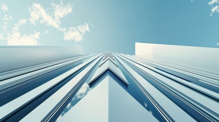 Tall building with swirling arrows, symbolizing rapid growth and high business aspirations