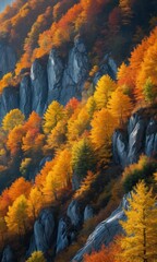 Canvas Print - Autumn Forest With Gray Rocks.