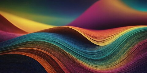 Poster - A colorful, abstract painting of a wave with a rainbow in the background