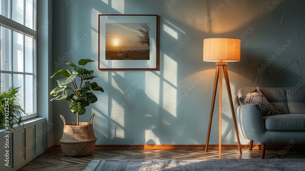 Sunlight streaming through window illuminating modern living room with ...