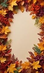 Sticker - Autumn Leaves Frame on Beige Background. with copy space for text