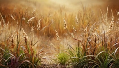 Wall Mural - Golden Grass Field with Soft Sunlight.