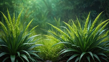 Poster - Lush Green Foliage in a Forest Setting.