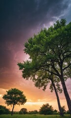 Wall Mural - Silhouette of Tree with Sunset Sky.