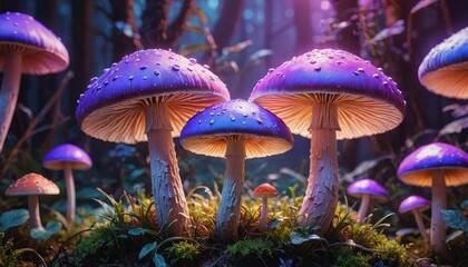 Wall Mural - Magical Purple Mushrooms in a Forest.