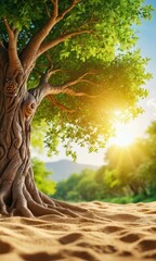 Wall Mural - Majestic Tree With Sunbeams.