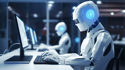 robot working on computer
