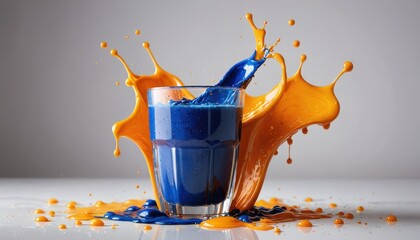 Poster - Splash of Blue and Orange Paint in Glass.