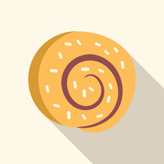 Wall Mural - Round cinnamon bun pastry with white icing in flat design style with long shadow