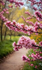 Sticker - Delicate Pink Flowers Blooming in Spring.