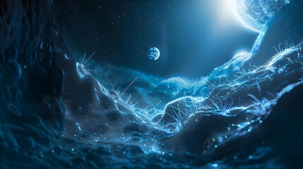 Wall Mural - abstract blue and white galaxy landscape