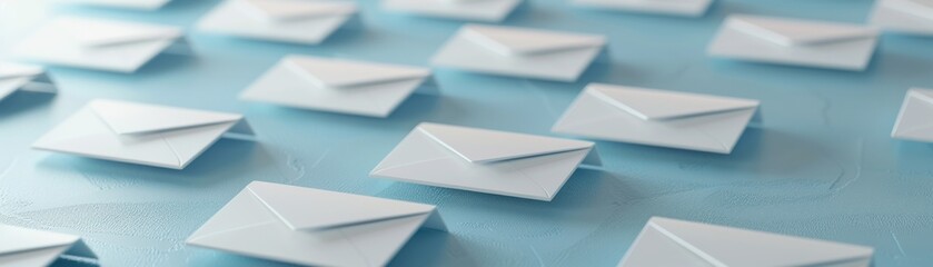 white envelopes arranged on a blue surface, symbolizing communication and correspondence.