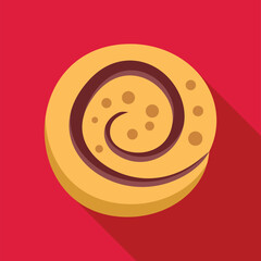 Poster - Round cinnamon roll pastry showing the swirling icing design on a red background