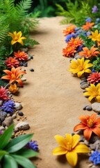 Poster - Colorful Flowers Bordering a Sandy Path.