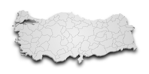 3d Map of Turkey with state and color.  Türkiye country map