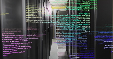 Wall Mural - Image of digital data processing over computer servers